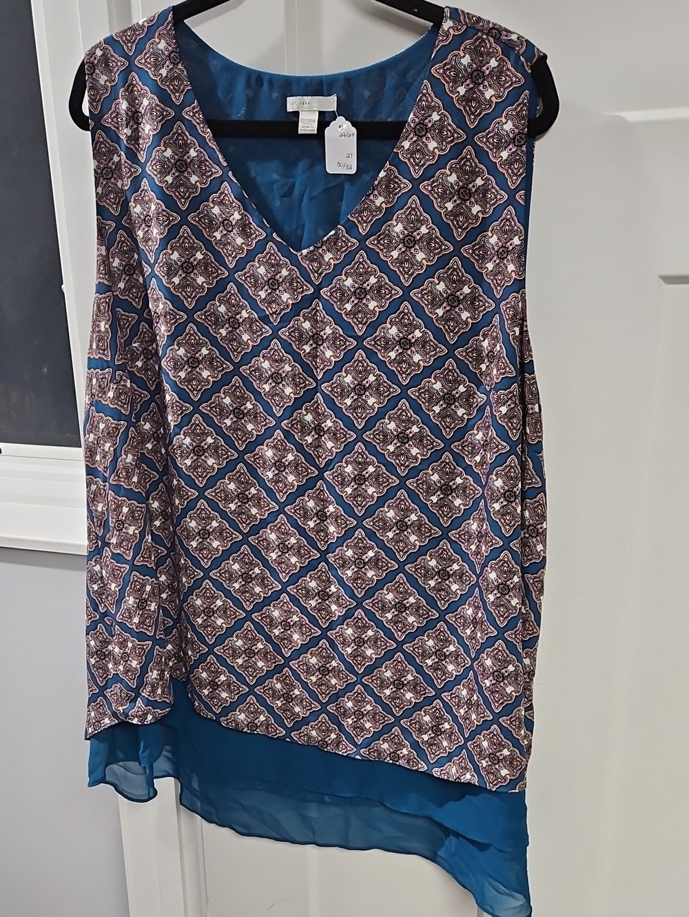 Cato Blue Printed Sleeveless V-Neck Layered Shell Top